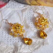 BO Sunflower Gold ricamato con cristalli Swarovski, rose in metallo e perline Miyuki